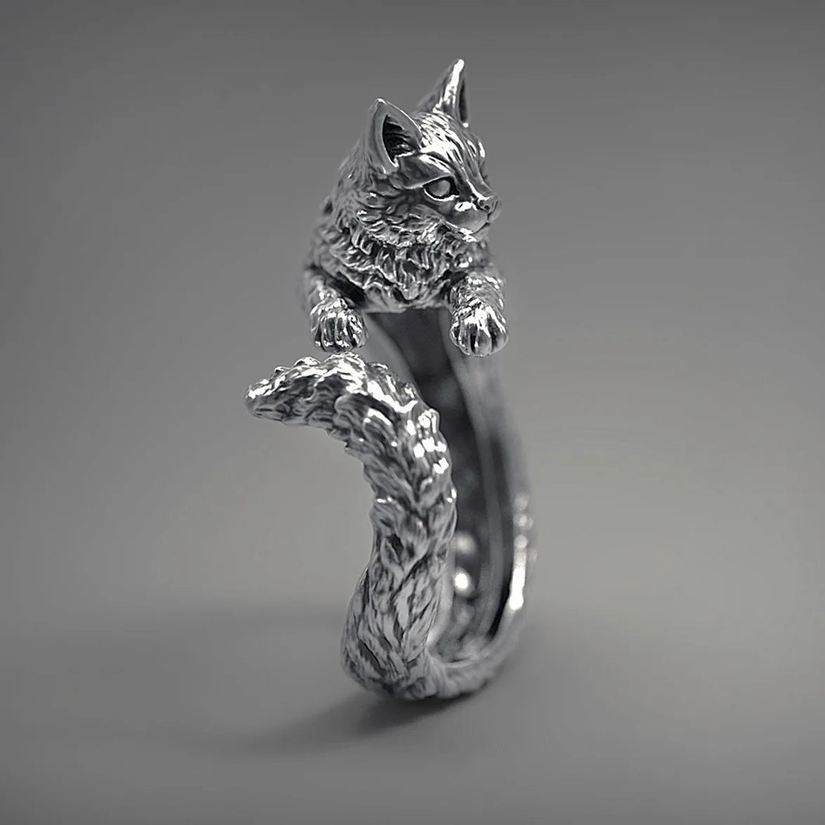 Retro Dark Cat Kitty Ring For Men Women Gothic Silver Color Adjustable Ring Pet Handmade Jewelry Accessories Unisex Lovers Gift - Madeinsea©