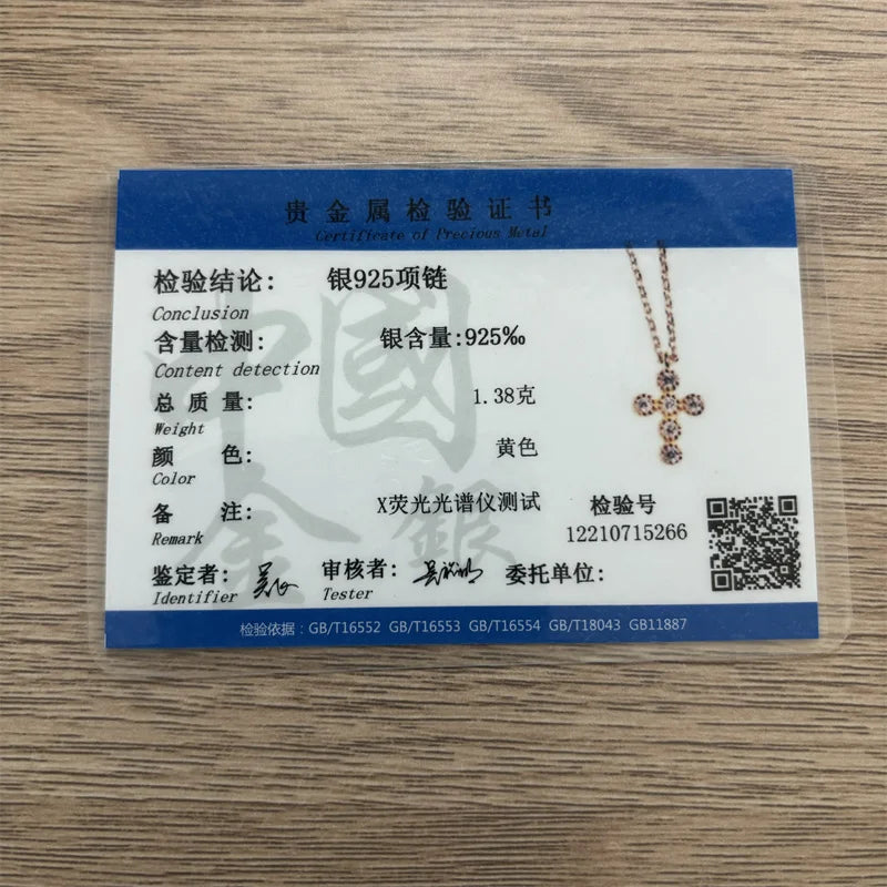 925 Sterling Silver Simple Pavé Crystal Cross Pendant Necklace Women Classic Temperament Wedding Party Jewelry Girlfriend Gift