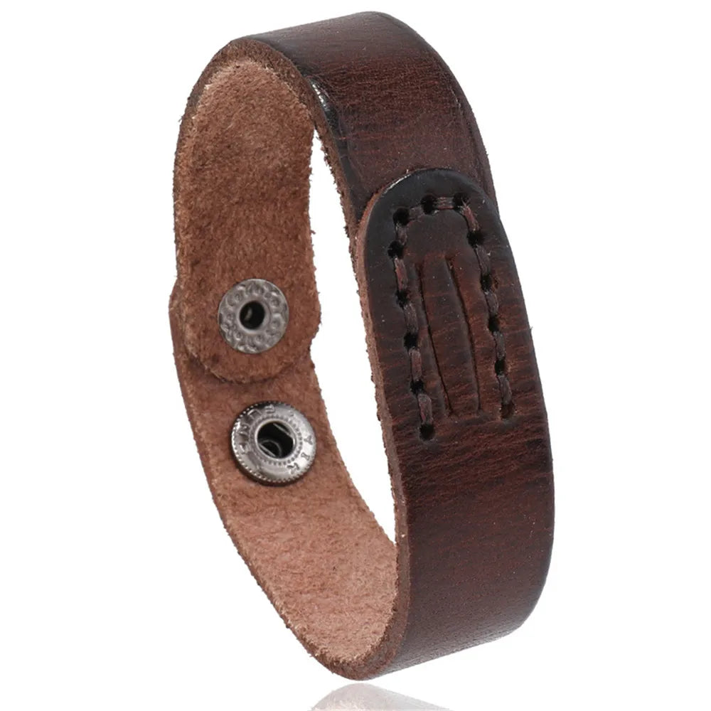 MKENDN Viking Leather Wrap Bracelet Norse Warrior Leather Wristband Cuff For Men Wide Black/Brown Nordic Cuff Viking Jewelry