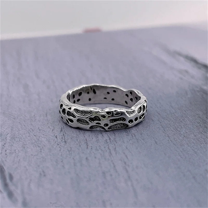 Retro Rielf Mondkrater Muster Ring für Männer Schmuck Trendy Silber 925 Ring Männlichen Zeigefinger Zubehör