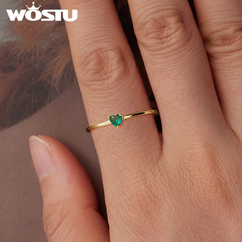 WOSTU 925 Sterling Silver Solitaire Heart Ring For Women Dazzling Clear CZ Finger Rings Engagement Wedding Party Jewelry Gift