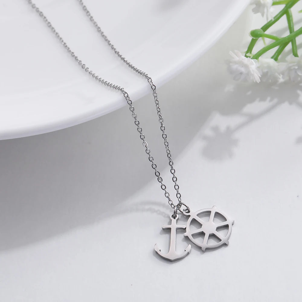 Dreamtimes Rudder And Anchor Double Pendants Necklace For Men Women High Quality Stainless Steel Chain Retro Pirate Jewelry 2023