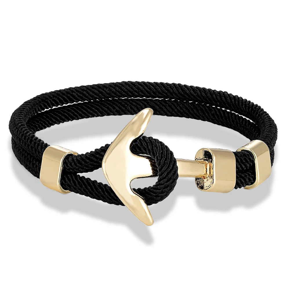 MKENDN Waterproof Anchor Bracelets Men Double Strand Nautical Survival Rope Bracelet For Women Gold Color Navy Sport Buckle
