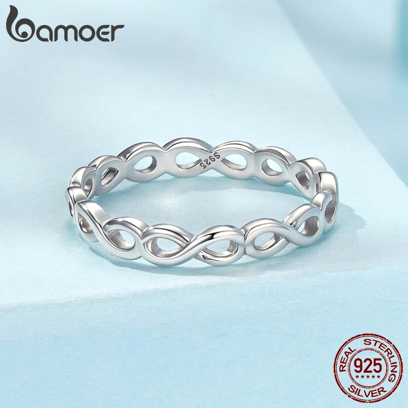 BAMOER 925 Sterling Silver Infinity Symbol Promise Ring, Tarnish Resistant Comfort Fit Wedding Band Ring Forever Love Knot Ring