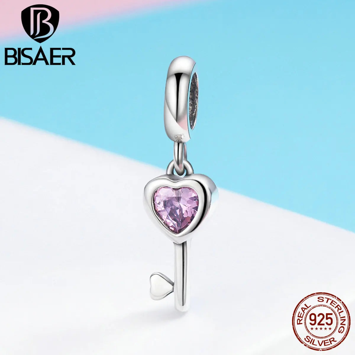 BISAER 925 Sterling Eternal Love Charm Bead A Pair of Heart Locks Pendant Fit Couple Friends DIY Bracelet Necklace Fine Jewelry