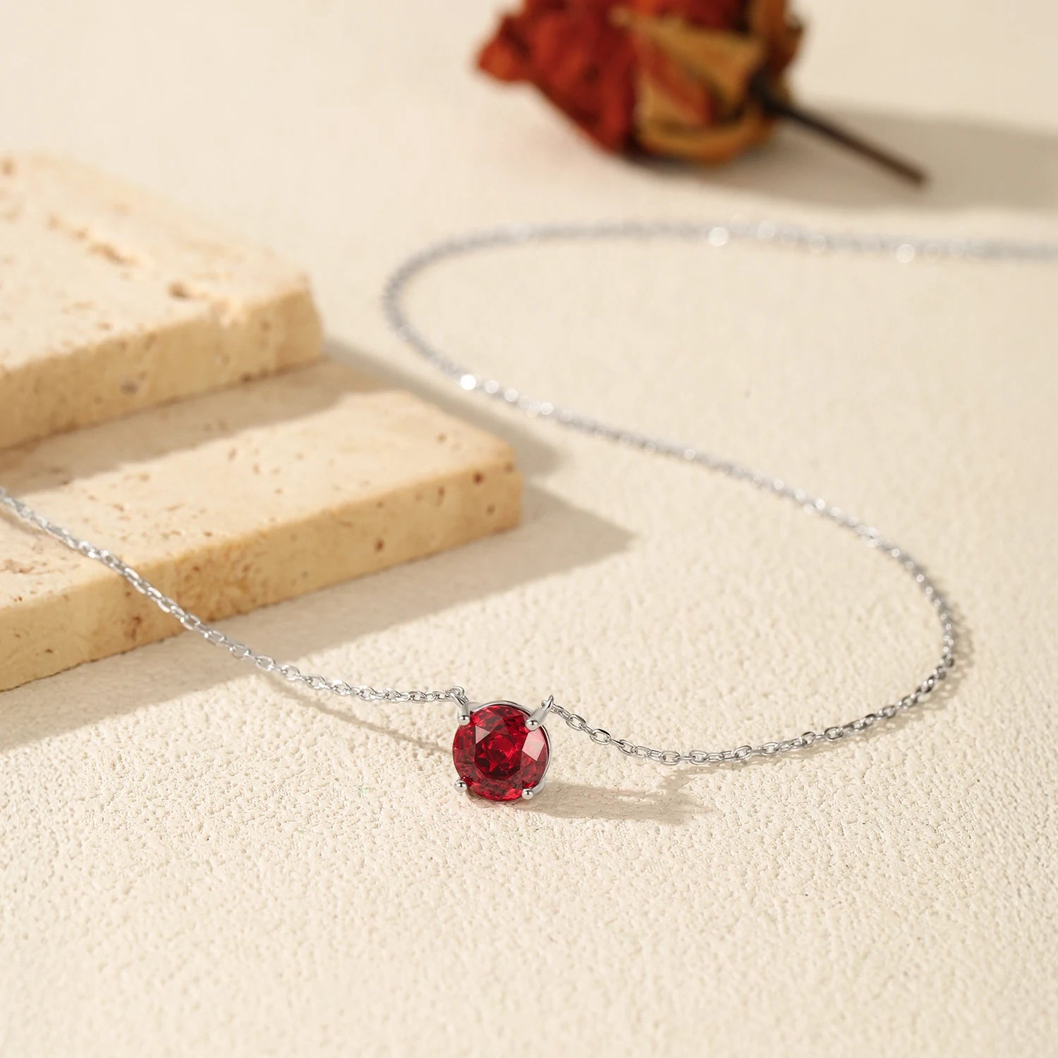 MODIAN 925 Sterling Silver Trendy Round Rose Cut Pomegranate Red Zircon Pendant Necklaces For Women Fine Jewelry