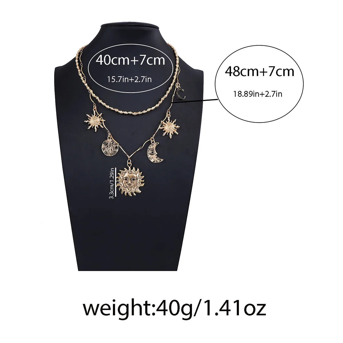 ZAA Personalized Retro Trendy Alloy Sun Moon Pendant Double Layer Necklace