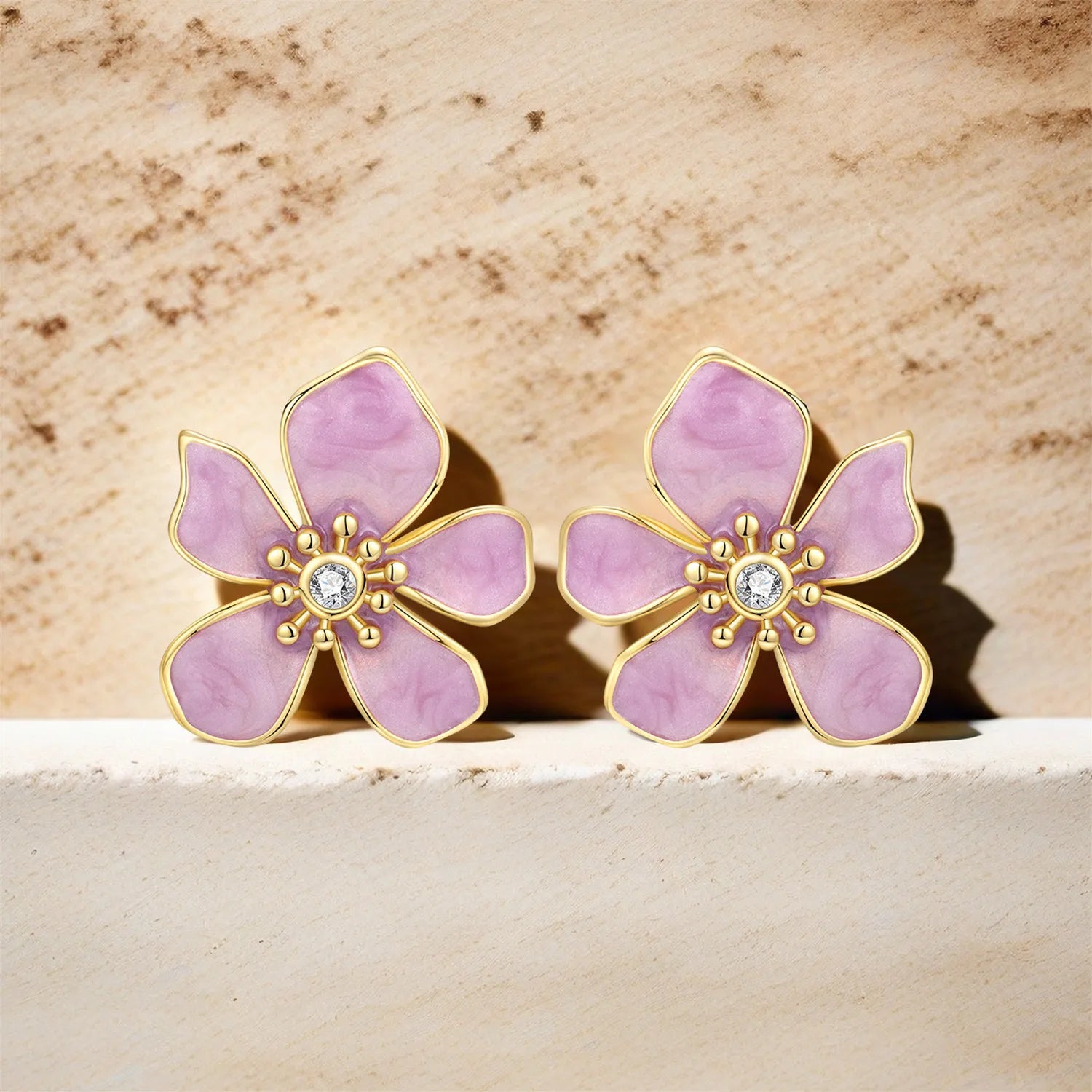 PANPOKI S925 Sterling Silver Pink Flower Design Stud Earrings For Lady S925 Jewelry Party Anniversary Trendy Gifts