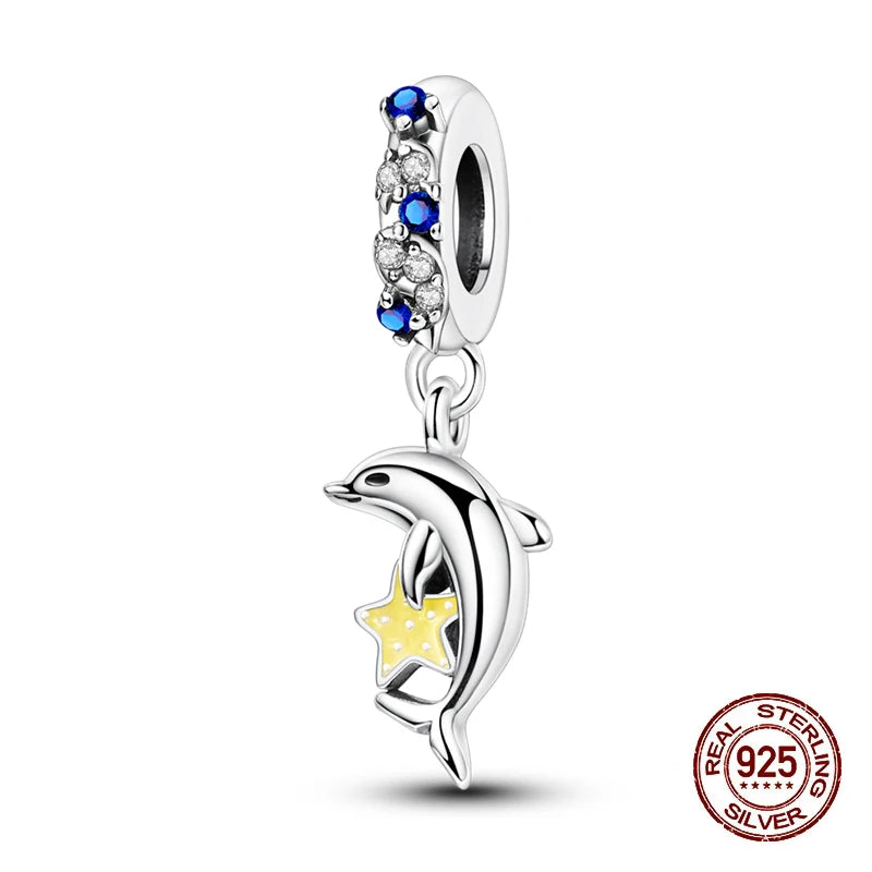 Summer 925 Sterling Silver Luminous Ocean Pendants Crab Whale Shark Charms Beads Fit 925 Original Bracelet Fine DIY Jewelry Gift