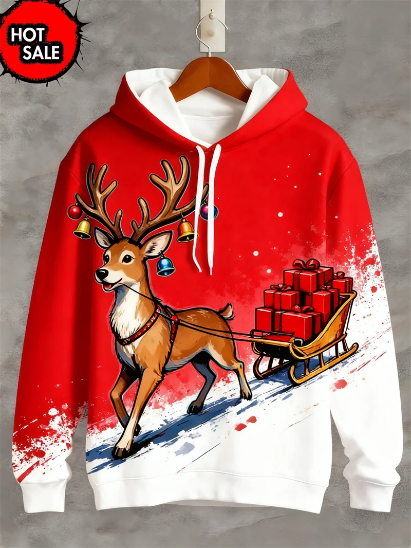 Funny Design Christmas Squirrel Deer 3D Printed Hoodies For Man Clothes Fashion New In Hoodie Santa Claus Cosplay Top Sweatshirt