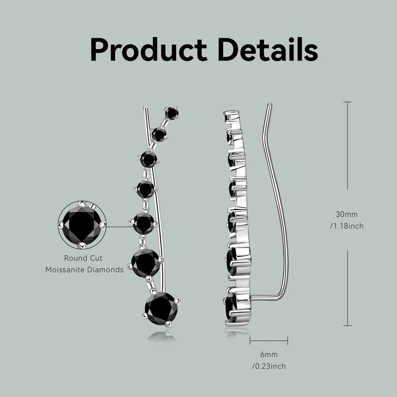 OXTAO Real 925 Silver Claw Set Round 4.5mm Moissanite Ladies 7 Star Ear Climber Earrings Ladies Jewelry Gift GRA Certified