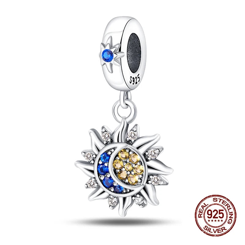 New 925 Sterling Silver Sun Sunflower Solar System Charms Beads Fit 3mm 925 Original Bracelet Fine DIY Jewelry Birthday Gift