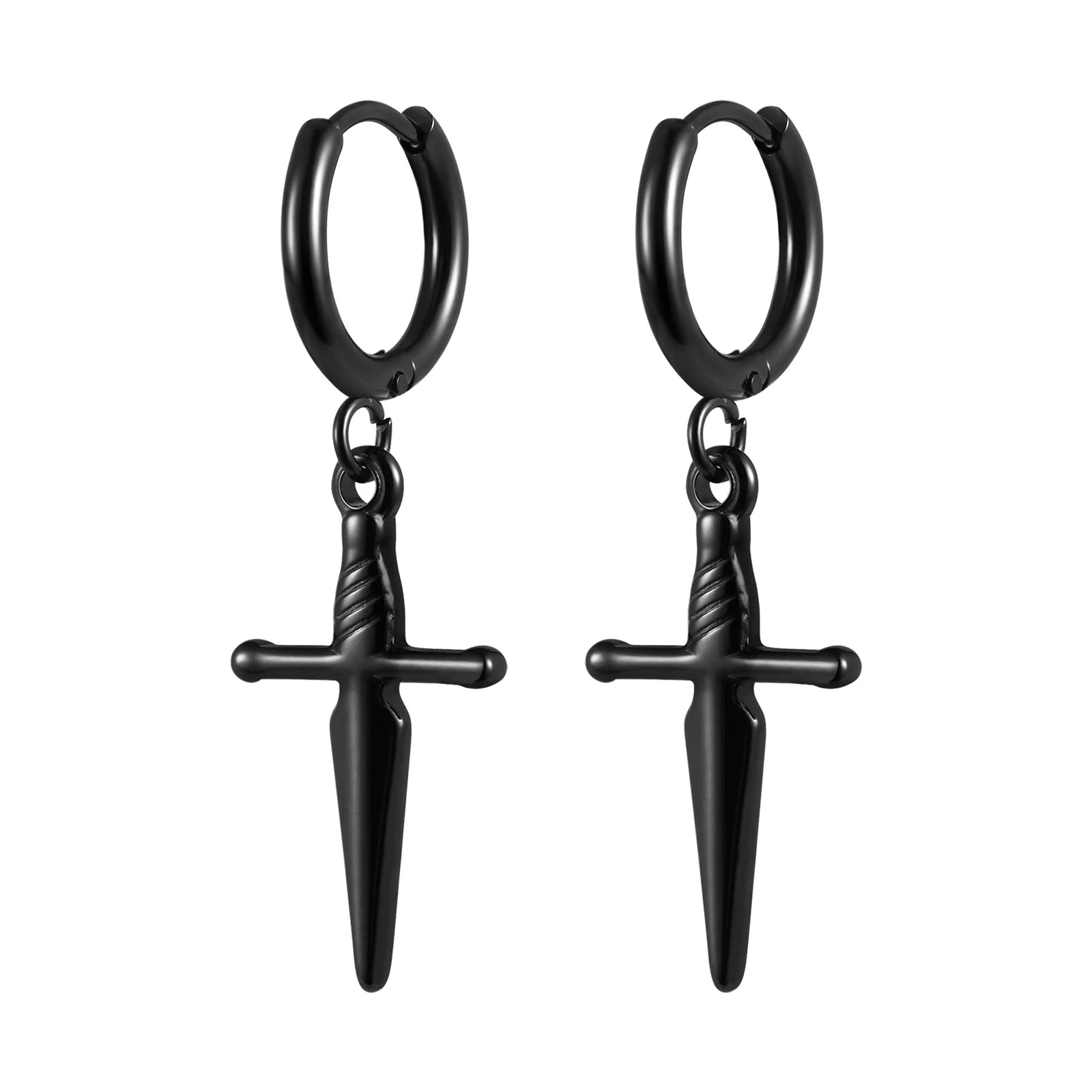 Vnox Gothic Dagger Sword Dangle Drop Earrings for Men Boys, Minimalist Stainless Steel Hoops,Hypoallergenic Fashion  Jewelry