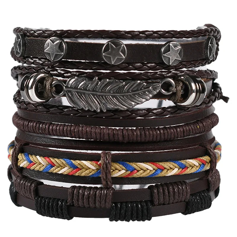 8 Fashion Bracelet Viking Bracelet For Men Hand Bracelets Woven Skull Hand Jewelry Adjustable Leather Set Bracelet For Leather