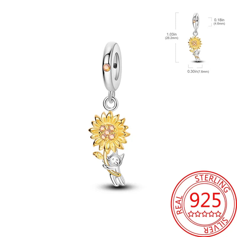 Real S925 Sterling Silver Colorful Hummingbird Flowers Charms Spring Series Beads Fit Original Bracelets DIY Jewelry for Women