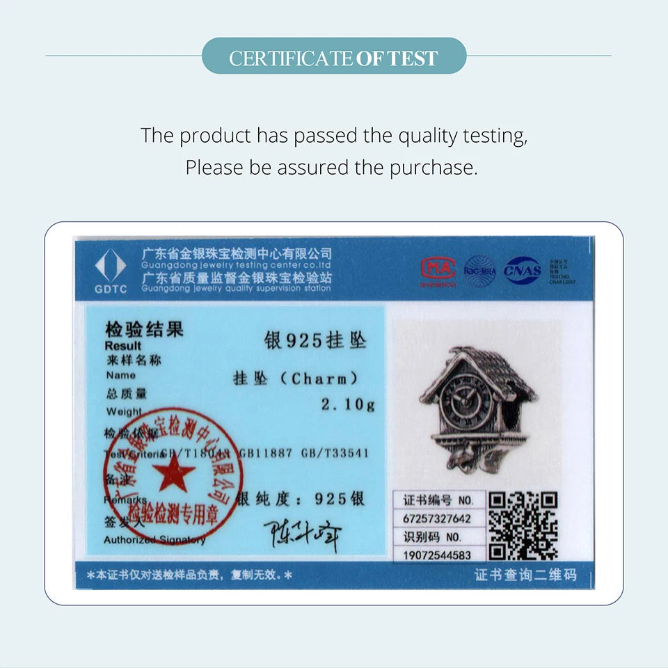 BISAER 925 Sterling Silver Retro Cuckoo Clock Charm Vintage House Clock Bead for Women DIY Bracelet & Necklace Fine Jewelry Gift