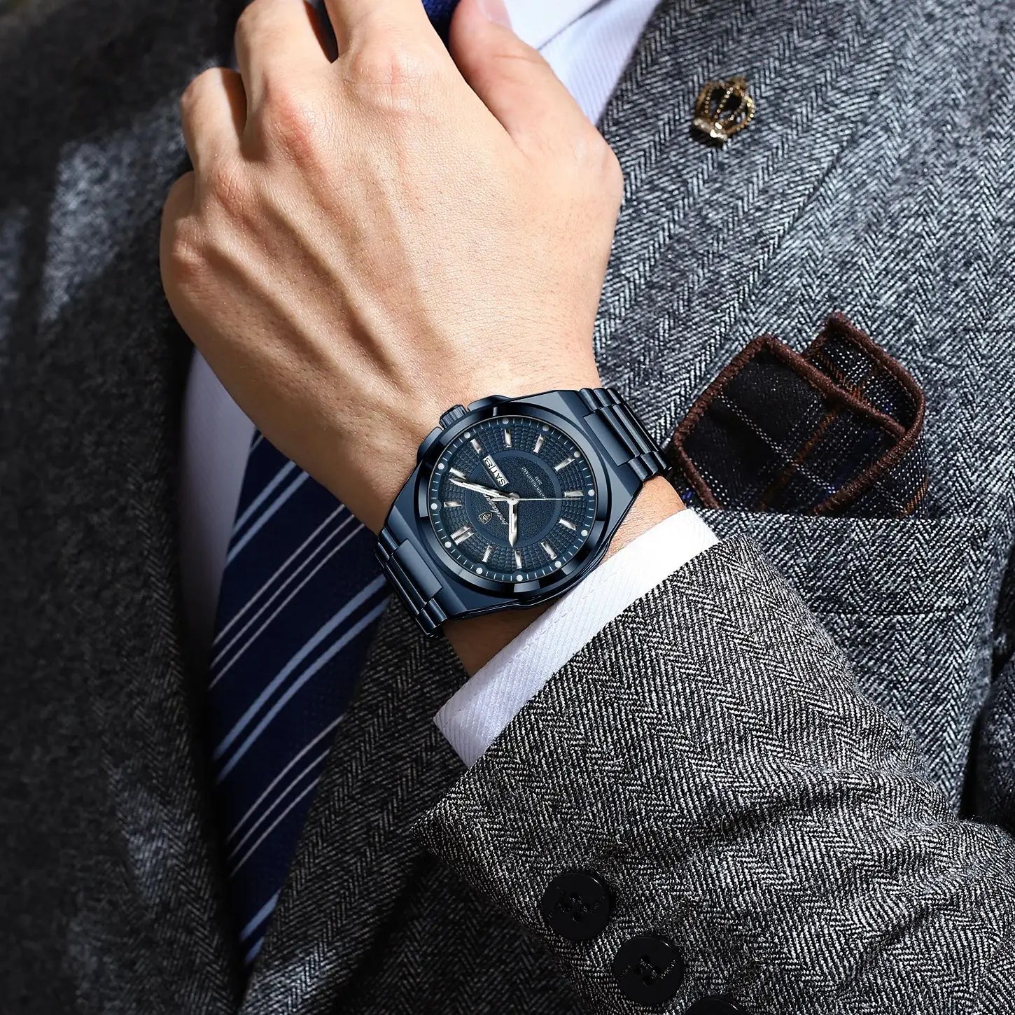 POEDAGAR Sport Original Men Clock Quartz Date Week Luxury Man Wristwatch Waterproof Luminous Stainless Steel Men's Watches Reloj - Madeinsea©