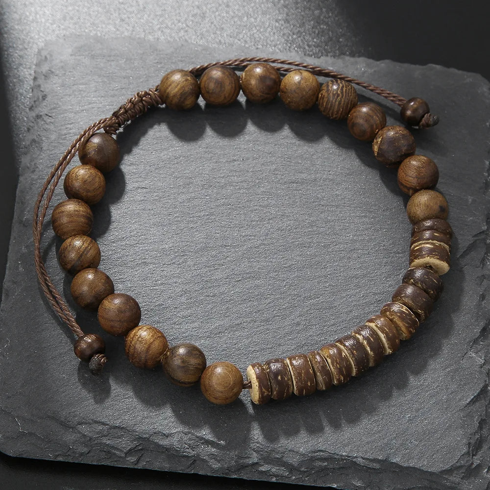 1PC Vintage Male Tribal Coconut Shell Wooden Beaded Bracelet for Men Lava Stone Bracelet Man Jewelry Gift for Him