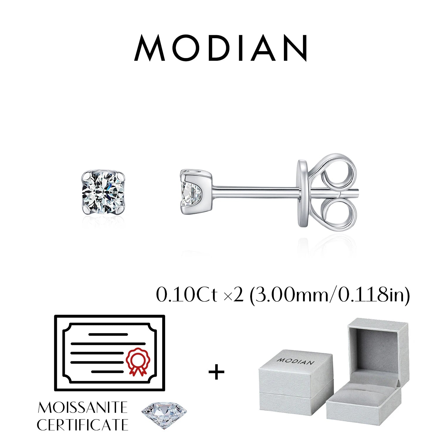 MODIAN 3MM-5MM Size D Color Moissanite 925 Sterling Silver Classic Simple Round Stud Earrings For Women Fine Stackable Jewelry