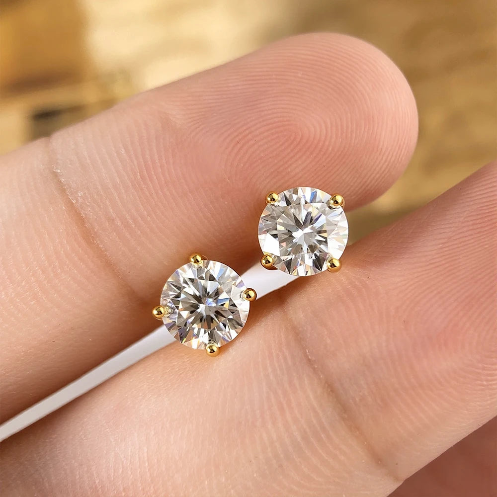 Serenity 0.2-3CT Yellow Gold Color Moissanite Stud Earrings Women Sparkling Classic Wedding Lab Diamond Earring Pure S925 Silver - Madeinsea©
