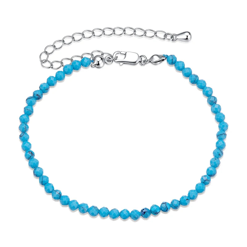 BAMOER Turquoise Bracelet for Women 3mm Handmade Turquoise Beaded Bracelet Elegant Jewelry Gifts 2 Colors