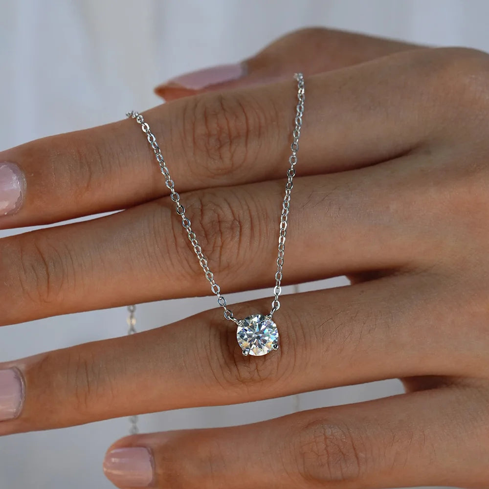 Serenity 1ct 2ct 3ct 5ct Rose Gold Color Moissanite Necklace Women Gift 100% S925 Sterling Silver Plated 18K Pendant Neck Chain