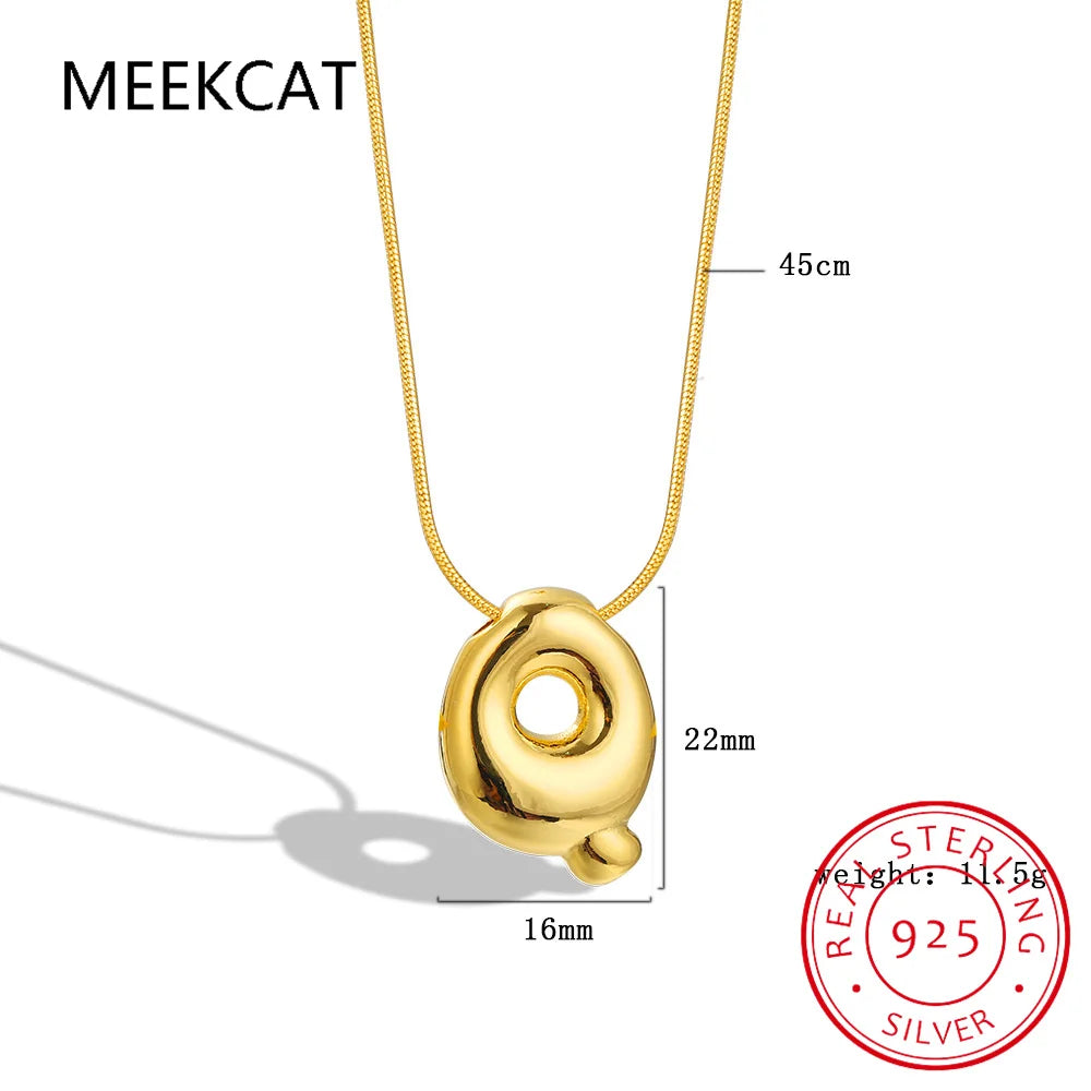 Collares 925 Sterling Silver Chunky Alphabet Balloon Bubble Initial Letter Pendant Necklace for Women Men Charm Necklaces