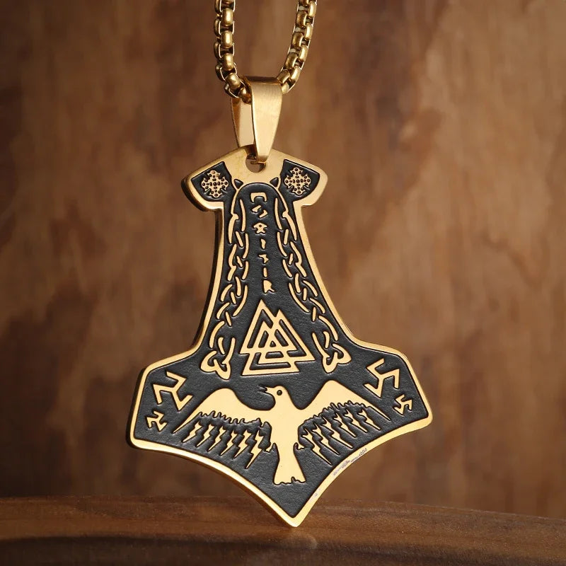 Retro Nordic Style Crow Skull Pendant Animal Bird Necklace for Men Personalized Jewelry Lucky Amulet Gift