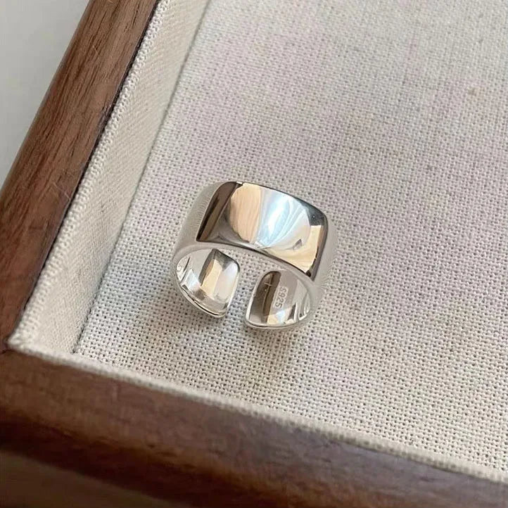925 Sterling Silver Simple Ring For Women Fine Jewelry Finger Adjustable Open Vintage Smooth Ring For Party Birthday Gift