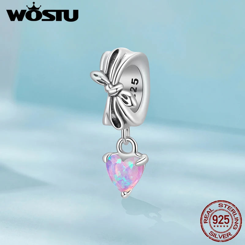 WOSTU 925 Silver Original Charm Four-leaf Clover Unicorn Pendant Bow Spacer Silicone Bead Fit Bracelet Necklace DIY jewelry Gift