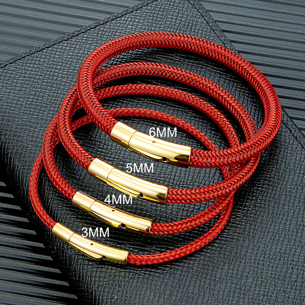 MKENDN Simple Style Men Women Lucky Red Jewelry Non-fading Steel Wire Rope Bracelet Classic Cuff Charm Bracelet for Couple Gifts