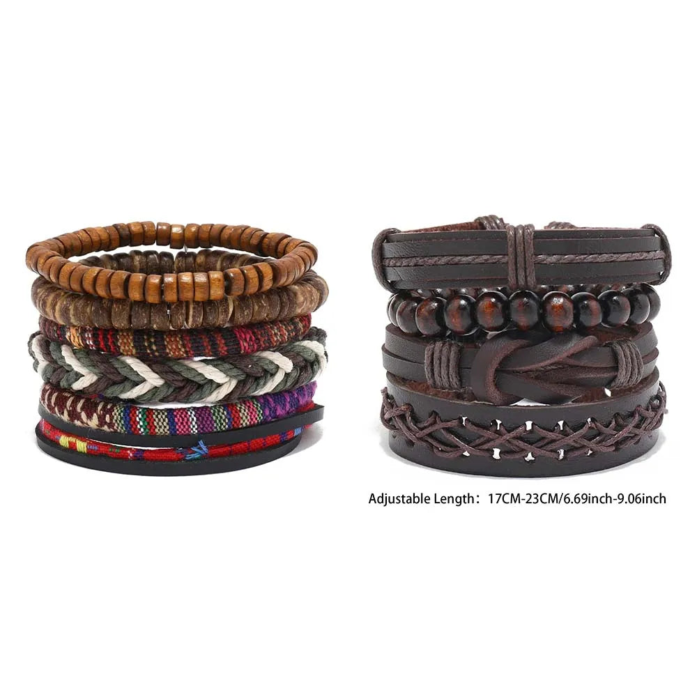 Bohemian Leather Bracelet Men Hand-woven Bracelet Men's Wooden Bead Bracelet Bracelet for Men Charm Bracelet Mens Jewellery