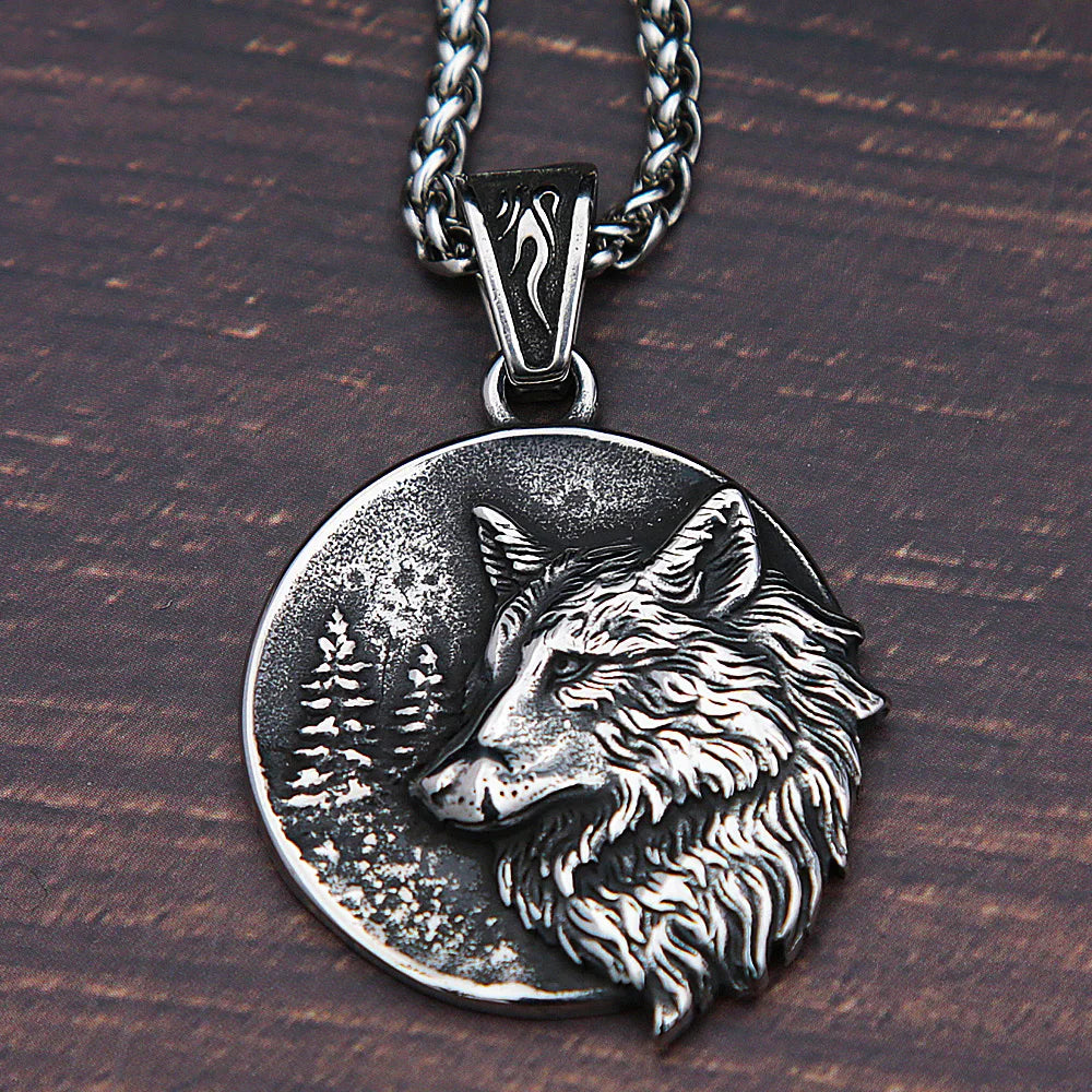 Men Vintage Viking Wolf Pendant Necklace Punk Street Rock Nordic Stainless Steel Odin Wolf Head Necklace Fashion Jewelry - Madeinsea©