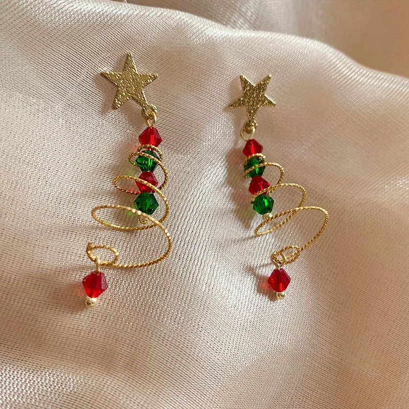 Christmas Red Bow Drop Earring For Women Exquisite Temperament Bowknot Snowflake Long Earrings Girls New Year Party Jewelry Gift