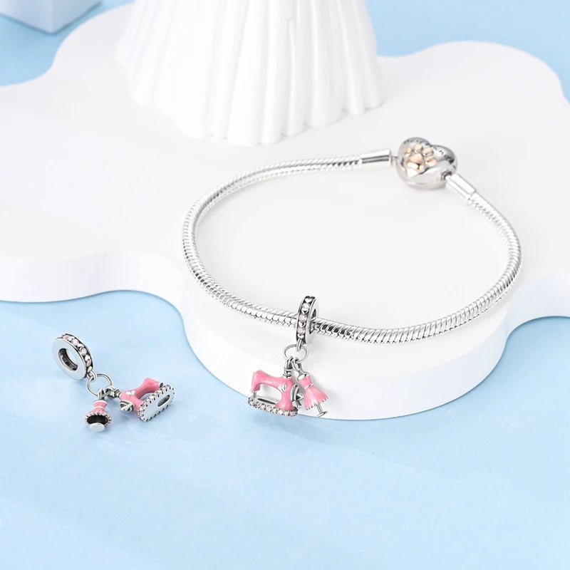 100% 925 Sterling Silver Perfume Headphones Pink Princess Daily Charms Beads Fit 3mm 925 Original Bracelet Fine DIY Jewelry