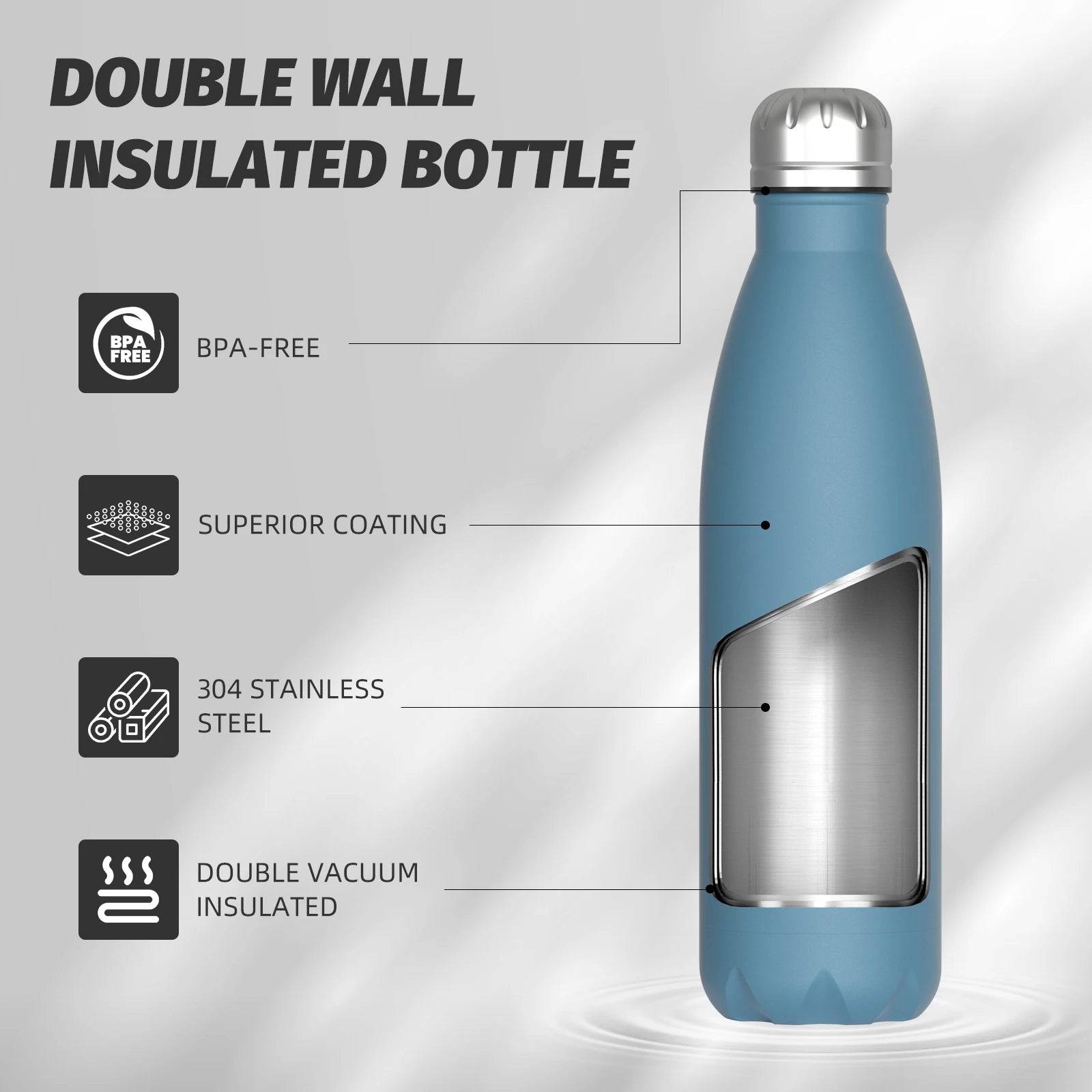WATERSY 500ml Stainless Steel Vacuum Flask, Insulated Thermos Cup for Coffee & Water, Double Wall Thermal Bottle for Sports