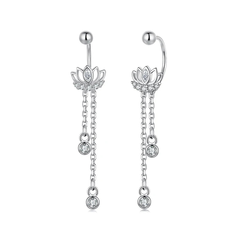 BAMOER 925 Sterling Silver Lotus Tassel Stud Earrings Teardrop Beads Link Hook Earrings for Women Teens Elegant Jewelry Decor
