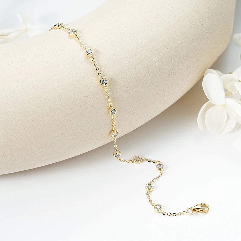 OXTAO 925 Sterling Silver Round Cut Moissanite Bracelet for Women Adjustable Chain Fashion Bracelets Wedding Jewelry Gifts Whole