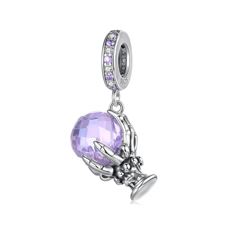 Bamoer 925 Sterling Silver Halloween Pumpkin Charm Magic Crystal Pendant Enamel Luminous Bead for Women DIY Bracelet Accessories