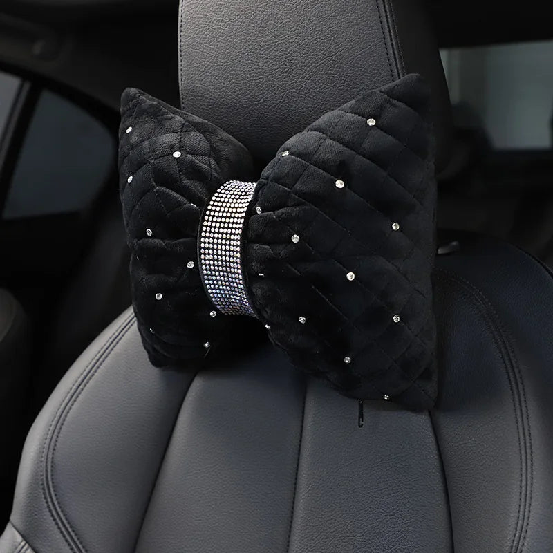 1PC Quality Diamond Bowknot Car Neck Pillow Rhinestone Auto Headrest Seat Support Waist Pillows Crystal Car Interior Accessories - Madeinsea©