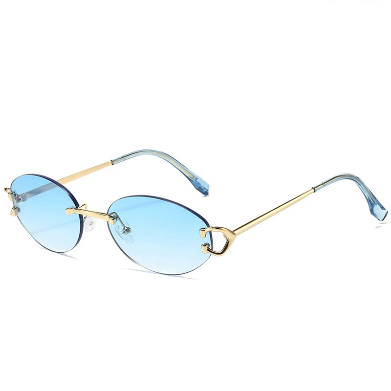 Lunettes de soleil ovales de marque de luxe pour hommes, petites lunettes de soleil carrées en métal sans monture pour femmes, verres dégradés, lunettes d'extérieur UV400
