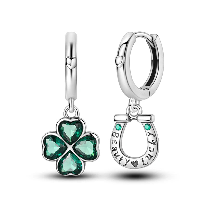 Classic Earrings For Women Girls 925 Silver Sparkling Four Leaf Clover Dragonfly Bees Double Hoop Earrings Luxury Party Jewelry