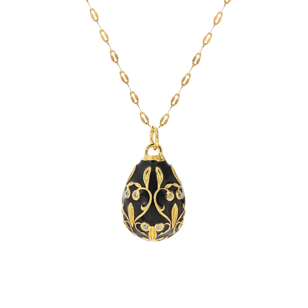 Greatera Colorful Enamel Easter Egg Pendant Necklaces for Women Guilloche Locket Egg Gold Plated Chain Necklaces Party Jewelry