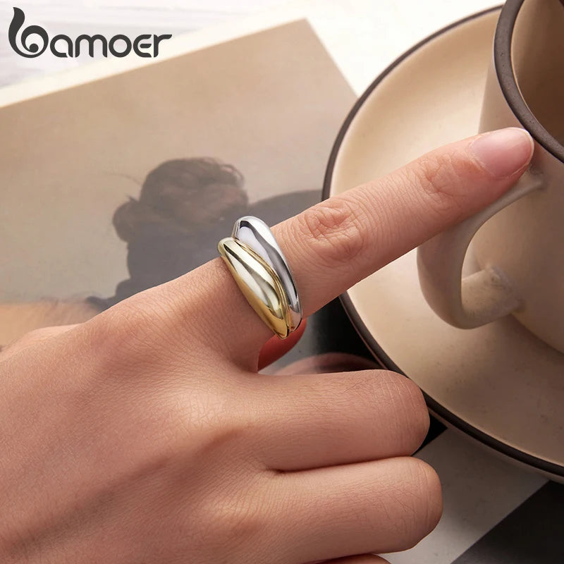 BAMOER Statement-Ring in zwei Kupfertönen, klobiger, 18 Karat vergoldeter Ring – ein originelles Schmuckstück für Punk-Girls, minimalistisch und ausdrucksstark.