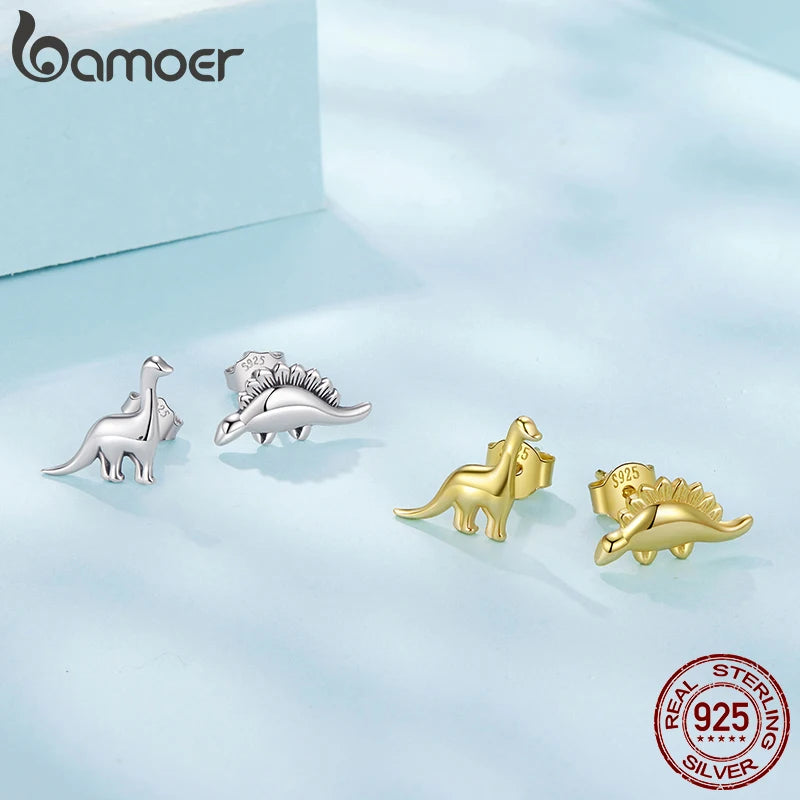 BAMOER 925 Sterling Silver Mismatched Dinosaur Stud Earrings, Minimalist Cartilage Tragus Piercing Jewelry Gifts for Women
