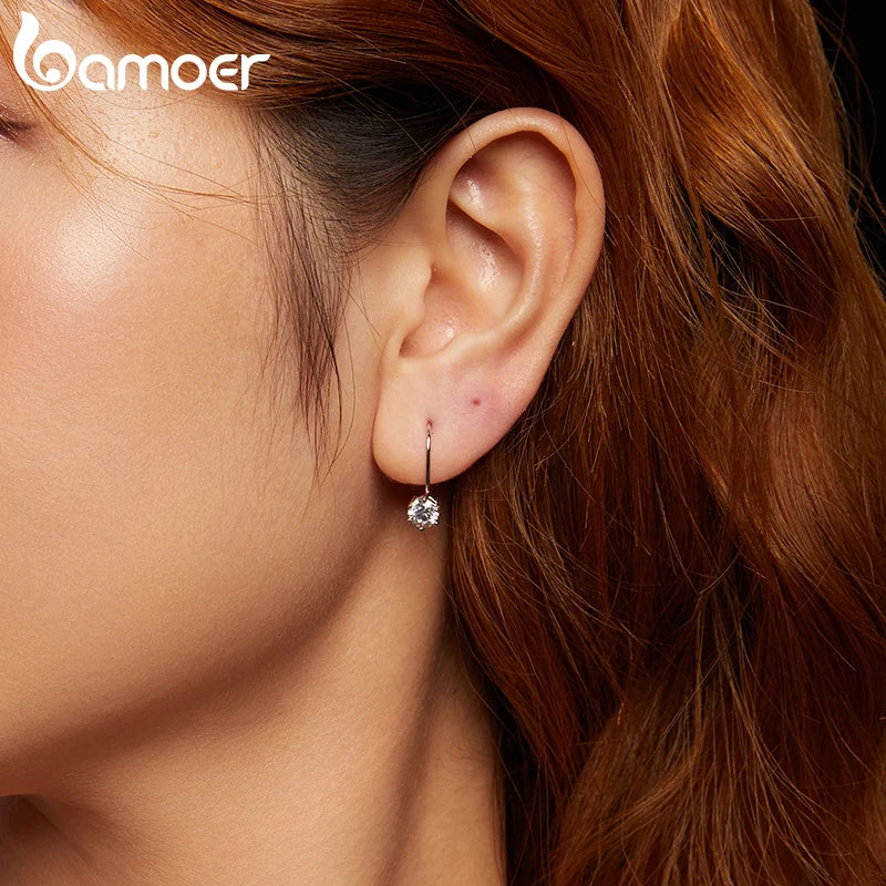 BAMOER 0.5ct Brilliant Round Cut Lab Created Diamond Dangle Earrings, White Gold Plated Sterling Silver Moissanite Drop Earrings