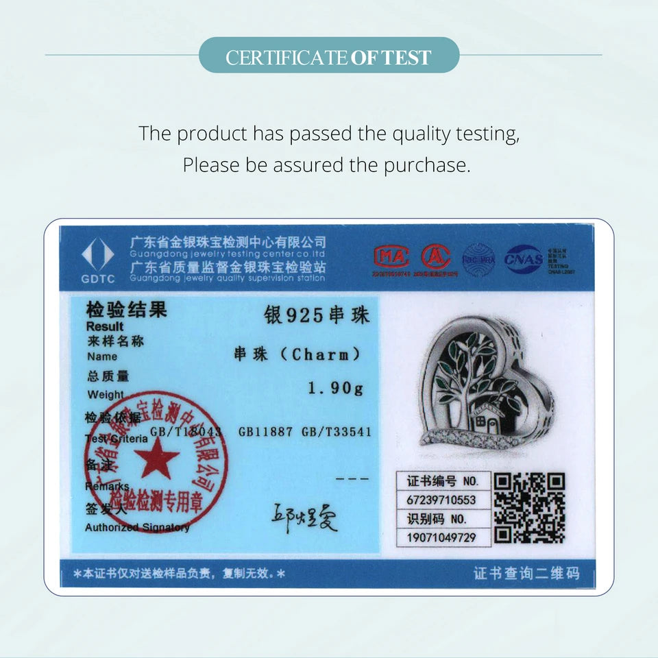 Bamoer 925 Sterling Silver Four-leaf Clover Beads Family The Tree of Life Pendant Charms for Women Bracelet and Necklace DIY