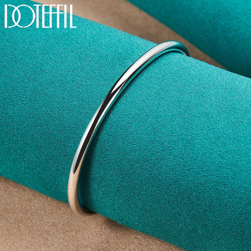 DOTEFFIL 925 Sterling Silver 4mm Smooth Solid Bead Bracelet Cufflinks Bangles For Women Men Wedding Engagement Party Jewelry