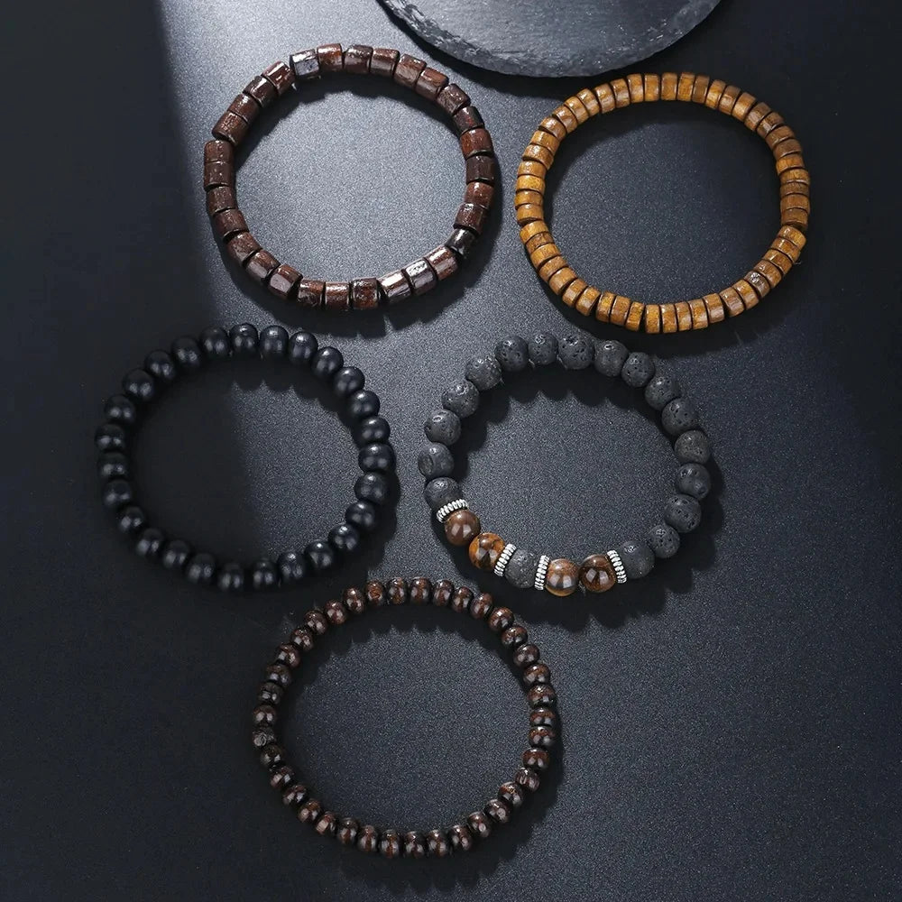 Wholesale Best-selling Multi-layer Buddha Bead Beaded Bracelets Men's Retro Style Multi-layer Elastic Thread Adjustable Wooden
