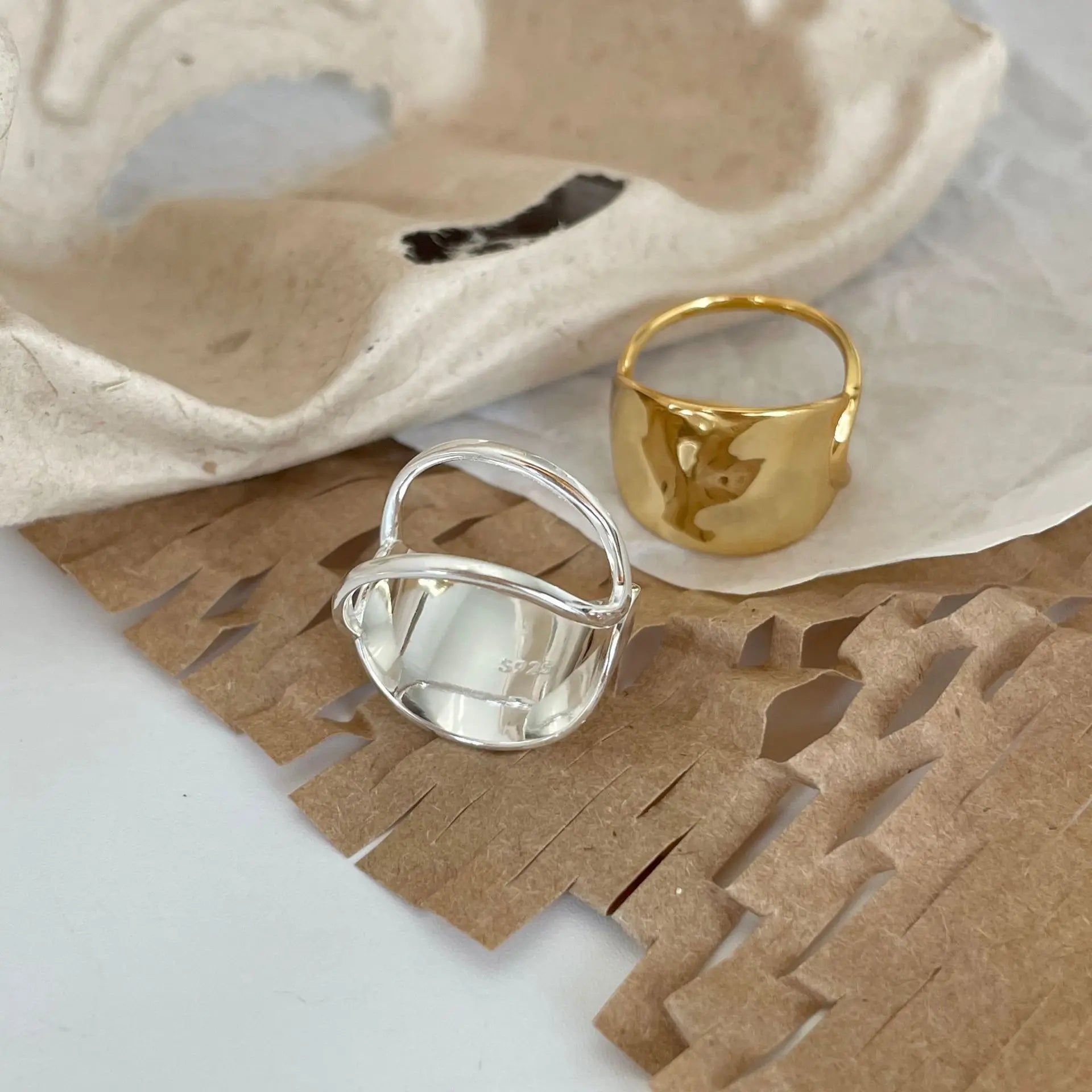 BF CLUB 925 Sterling Silver Irregular Ring Female Hollowout Open Simple Retro Style Handmade Rings Jewelry Birthday Gift